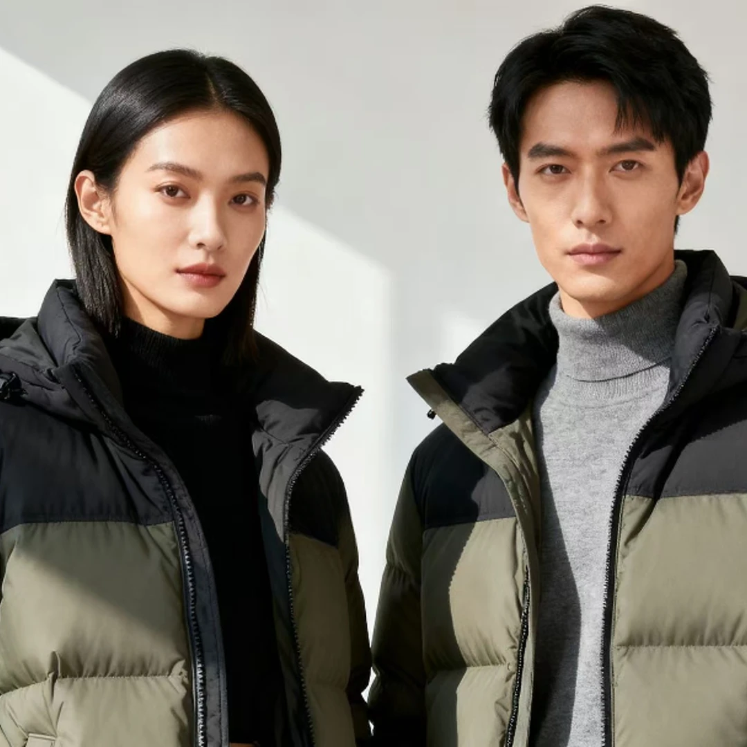 05美版1996北北家男女同款时尚立领拼接羽绒衣