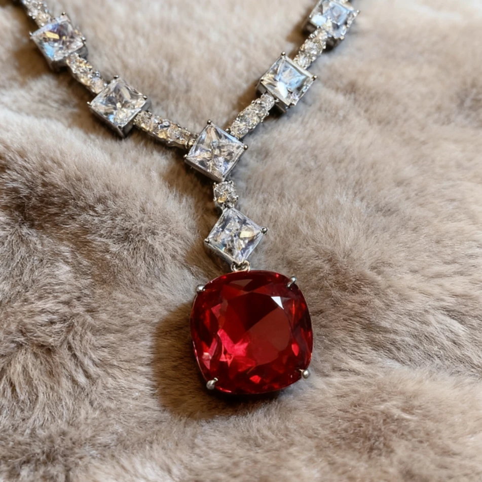 红宝石炽红晶芒坠链