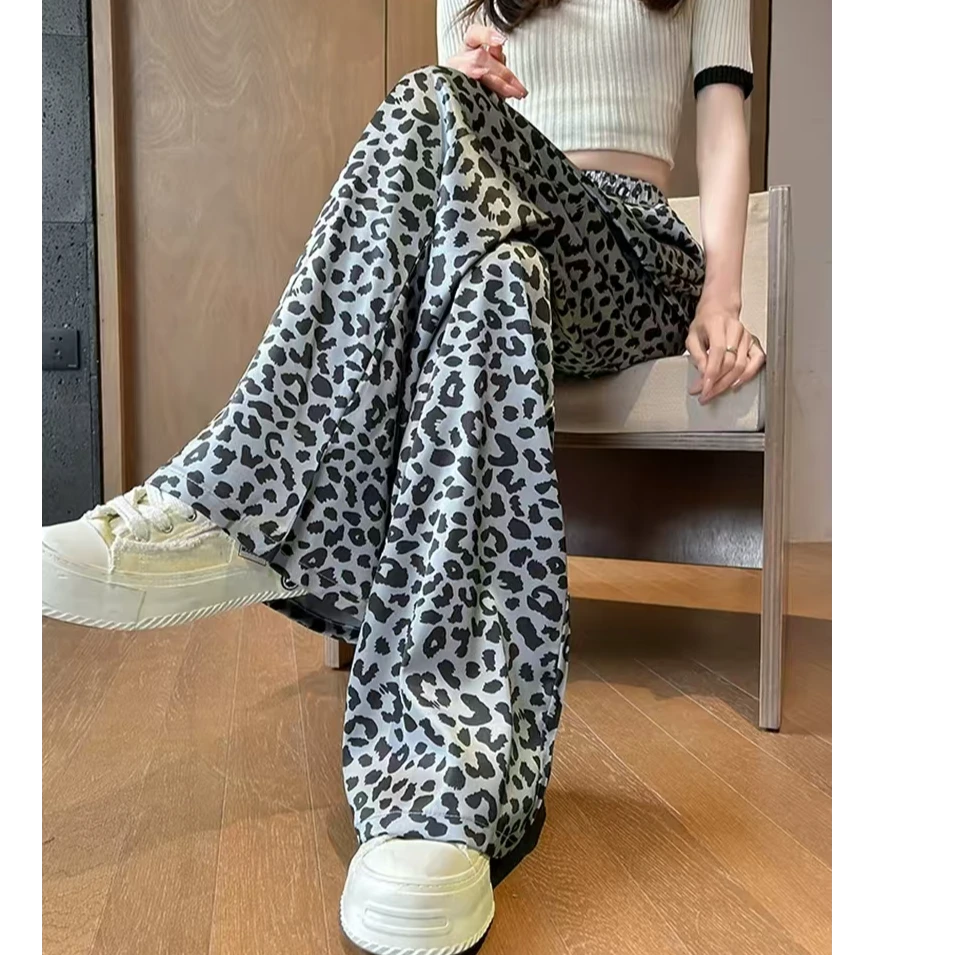 猫猫加长女裤高个子蓝灰豹纹JJL豹纹裤
