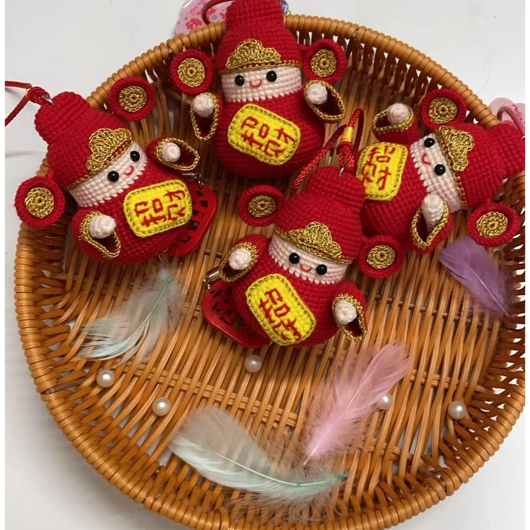 纯手工钩织财神针织挂件玩偶  钩针毛线挂件 摆件