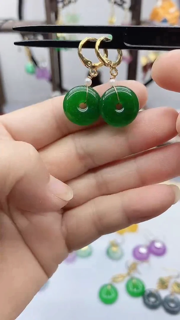 石英质玉（非洲翠）14K金镶嵌耳饰97