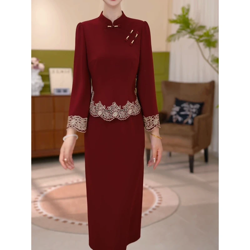 复古气质连衣裙国风秋季新款高端大气减龄显瘦假两件裙子5682#