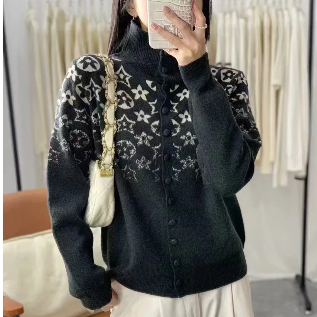 59252高领开衫立领提花加厚