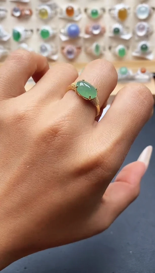 银S925镶嵌戒指翡翠缅甸天然A货翡翠1 9-7