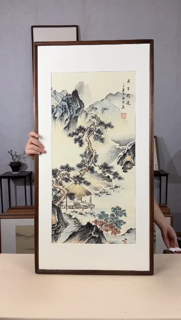 国画手绘*溪亭闲逸*47*92cm带框发货