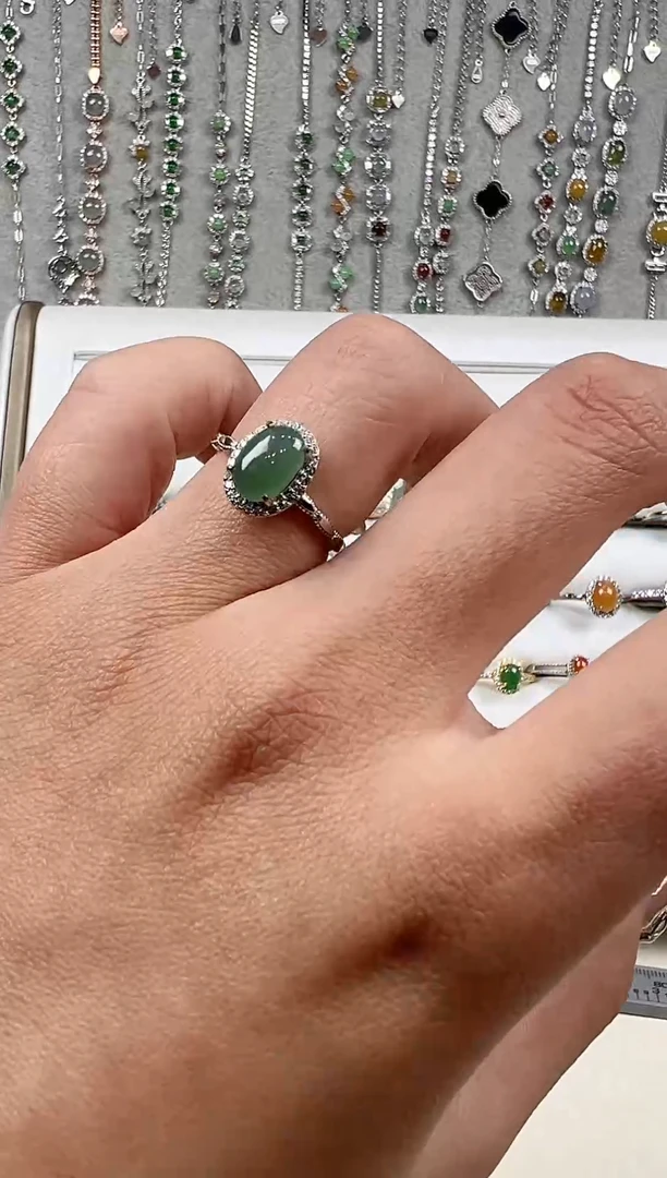 【闪购商品】翡翠戒指银S925镶嵌缅料a货翡翠戒指s925镶嵌