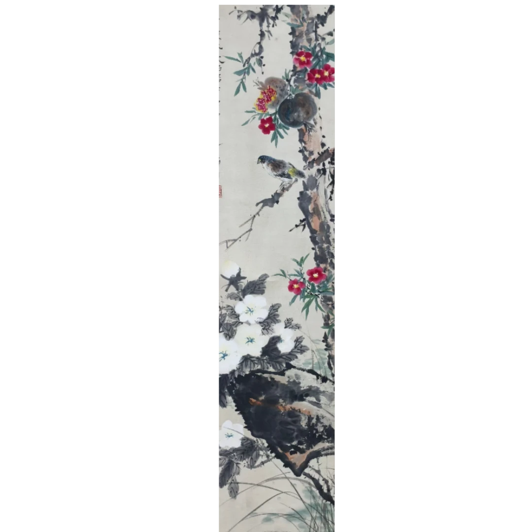 唐   花鸟立轴图35*135约4.2平尺