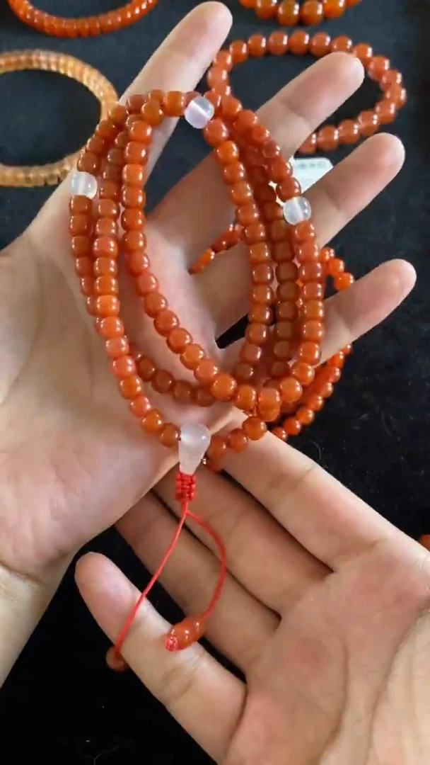 未镶嵌手串南红玛瑙原矿无优化南红 老型多圈手串