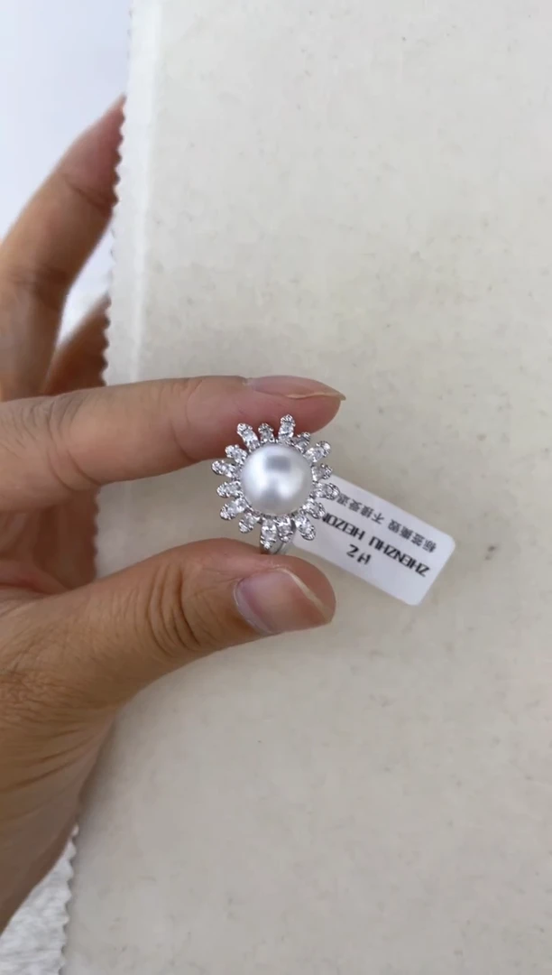 海水珍珠戒指银S925镶嵌戒指9-10