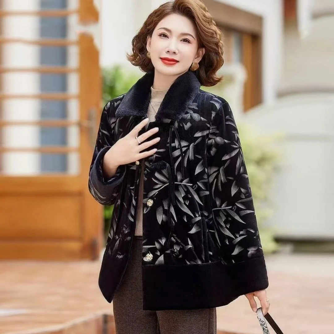 7942-时尚妈妈装棉衣外套加绒保暖棉服洋气冬季加绒【老仓库】