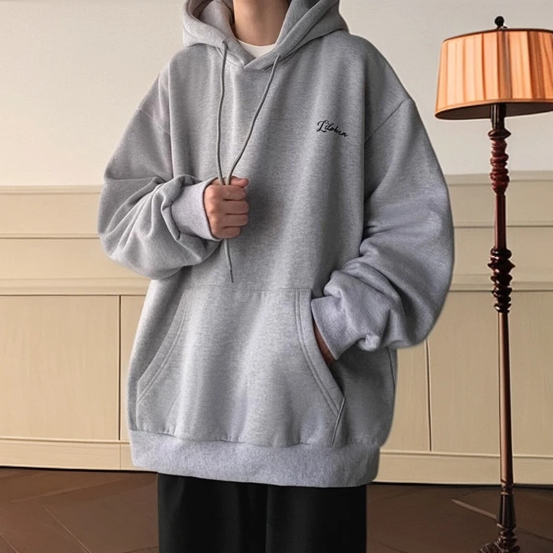 秋冬季加绒加厚连帽卫衣男重磅宽松慵懒风oversize美式休闲外套