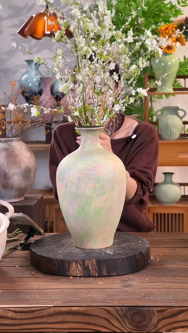 苔点绿-束口瓶 陶瓷花瓶