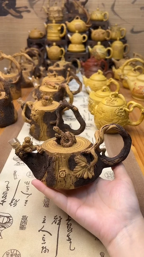 茶壶紫砂茶****心仿木松桩灵蛇猴子壶