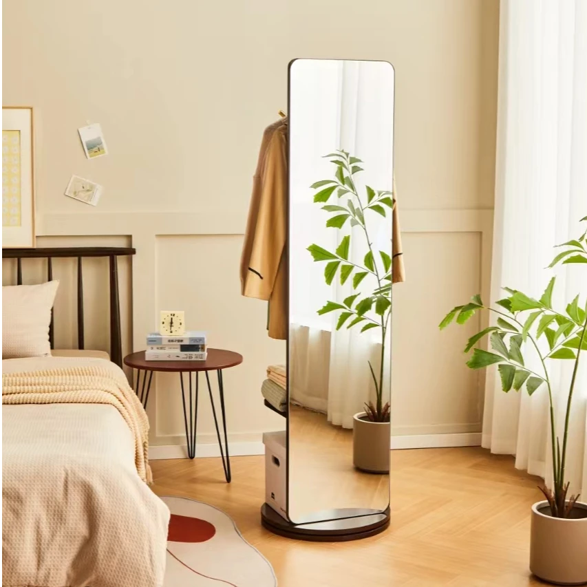 全身镜旋转镜子高清防爆移动落地镜家用客厅卧室挂衣架一体穿衣镜