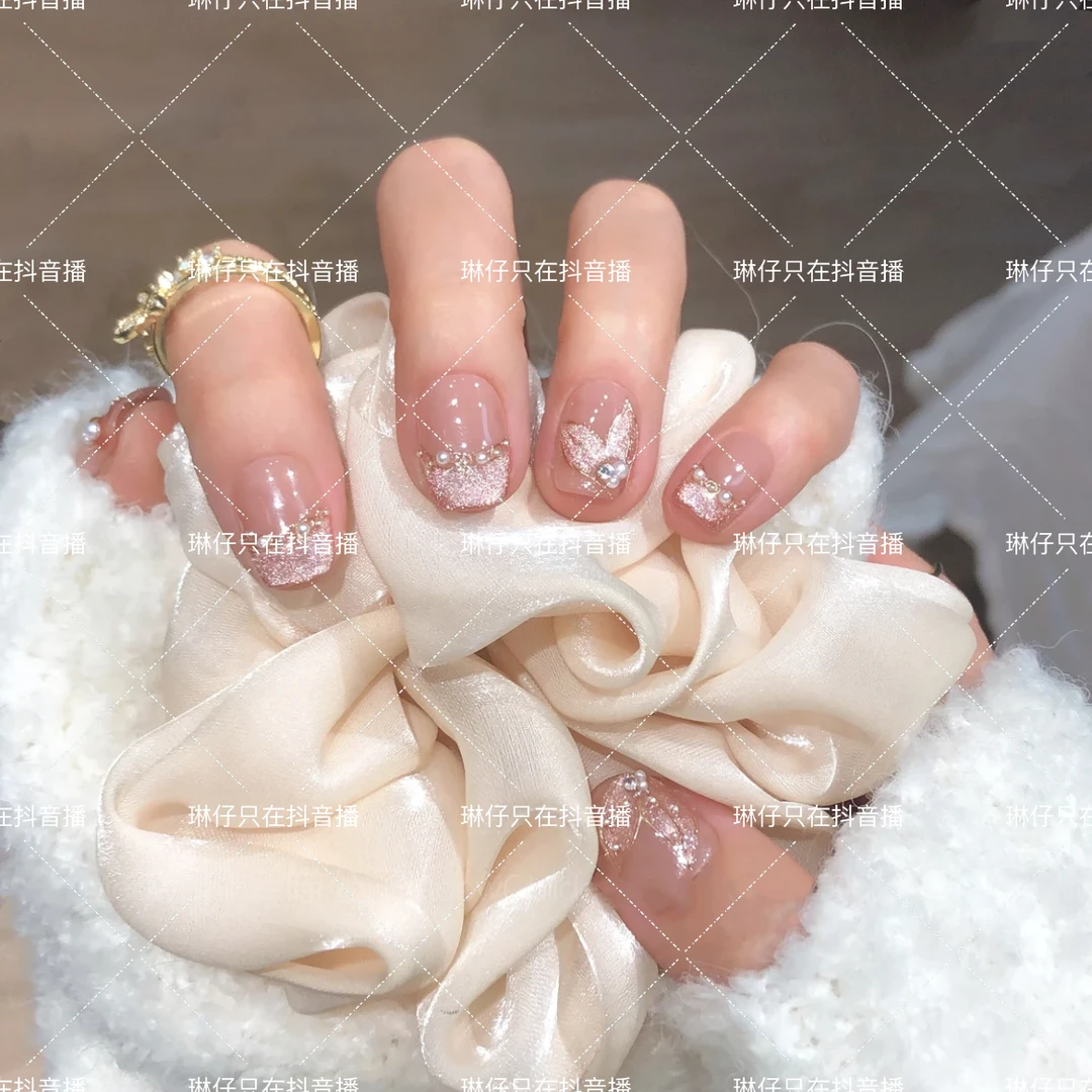 在逃人鱼纯手工光疗美甲贴果冻贴片指甲穿戴甲简约梯形重复使用