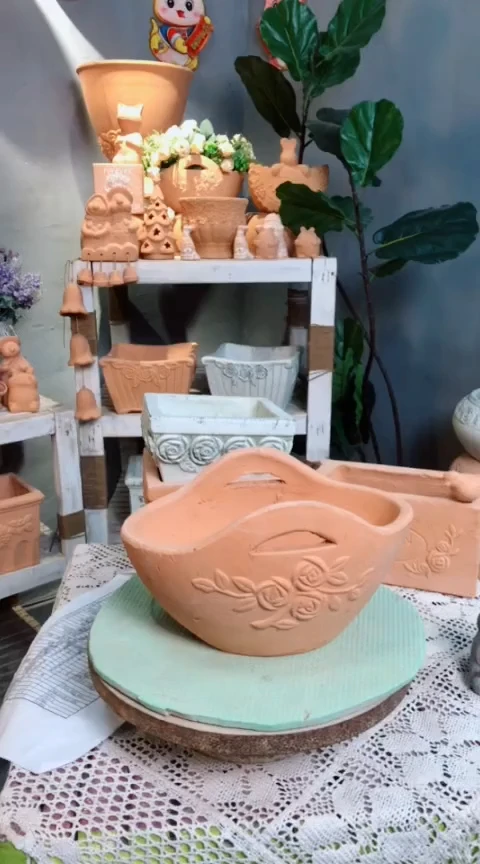 红陶花篮3333  红陶色