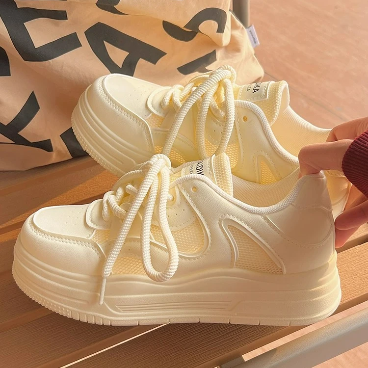 Moleubak鞋子女2025新款夏款透气网面配裙子板鞋百搭厚底运动鞋女