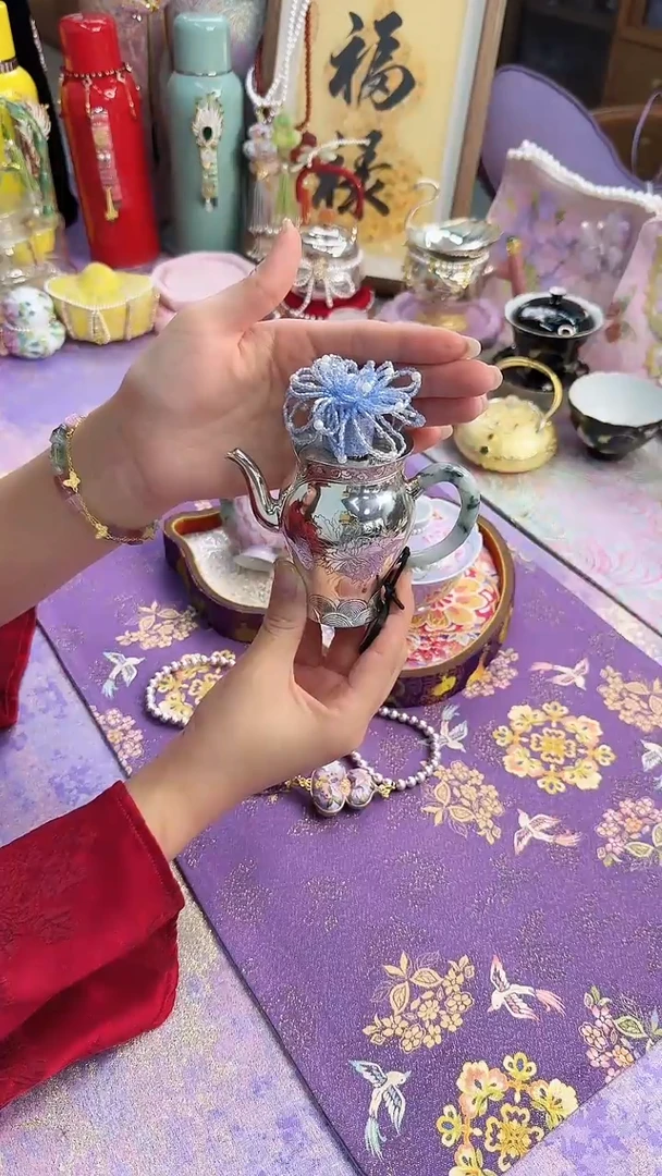 1手作壶帽  蓝色流苏珠子