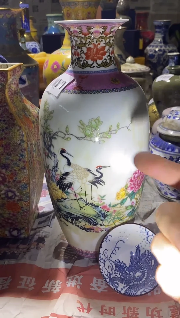 摆件以主播口述为主（斗笠杯】白色吉祥如意双鹤瓶