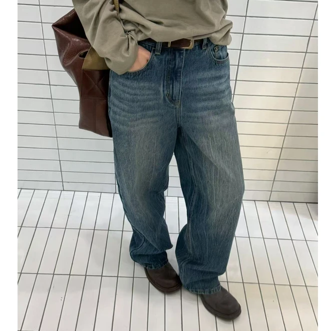 逸语in choose u笑笑家2025韩版百搭水洗拖地直筒牛仔裤女89685