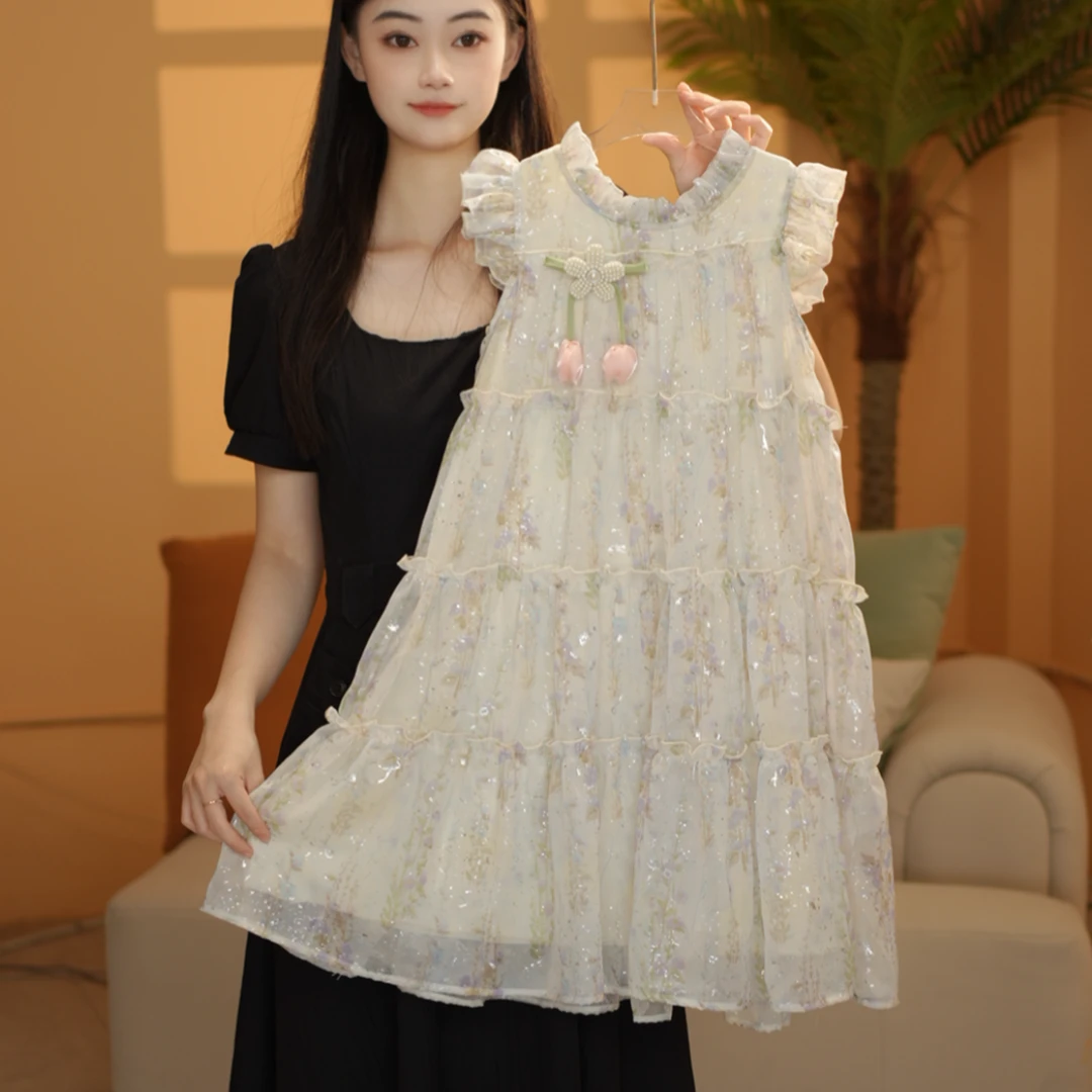 女童连衣裙2025夏季新款甜美小飞袖花海女孩连衣裙测3