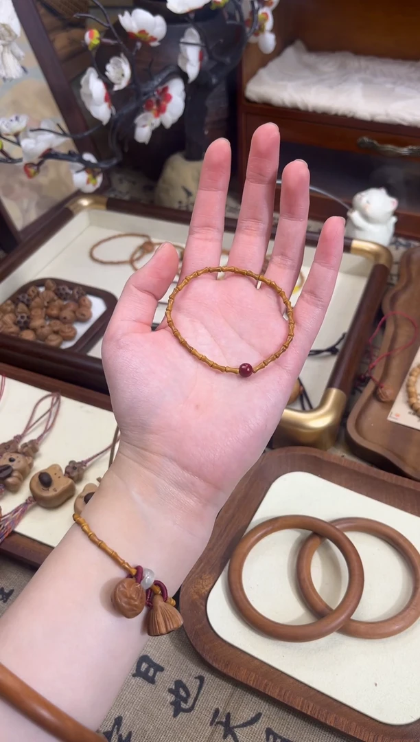 手串桃核【桃缘序】竹节「红色莎莎」桃木桃核辟、挡、驱、护 备注手围