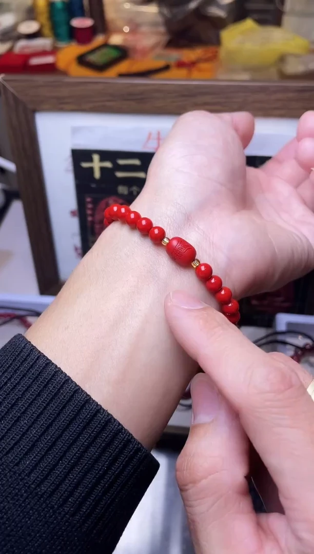 天然辰砂2026马年6毫米红砂手串