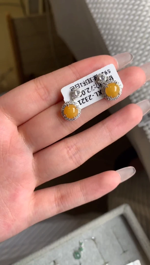 银S925镶嵌戒指翡翠耳饰3