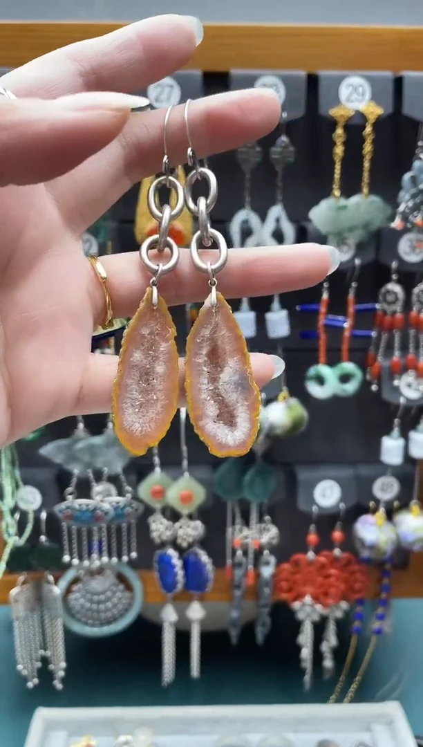 水晶耳饰银S925镶嵌绿*饰品