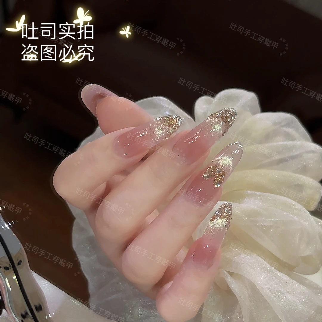 金色恋曲 穿戴美甲纯手工花花美甲T