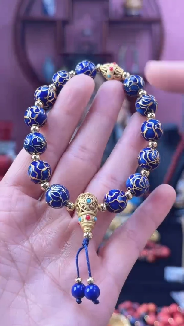 非遗 景泰蓝 手串 万花 宝蓝 1.2