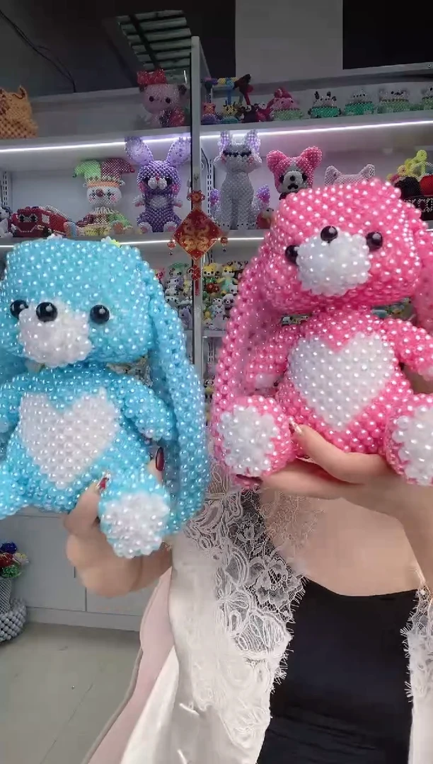 玻璃1001卡8马贝彩情侣垂耳兔材料包一蓝一粉