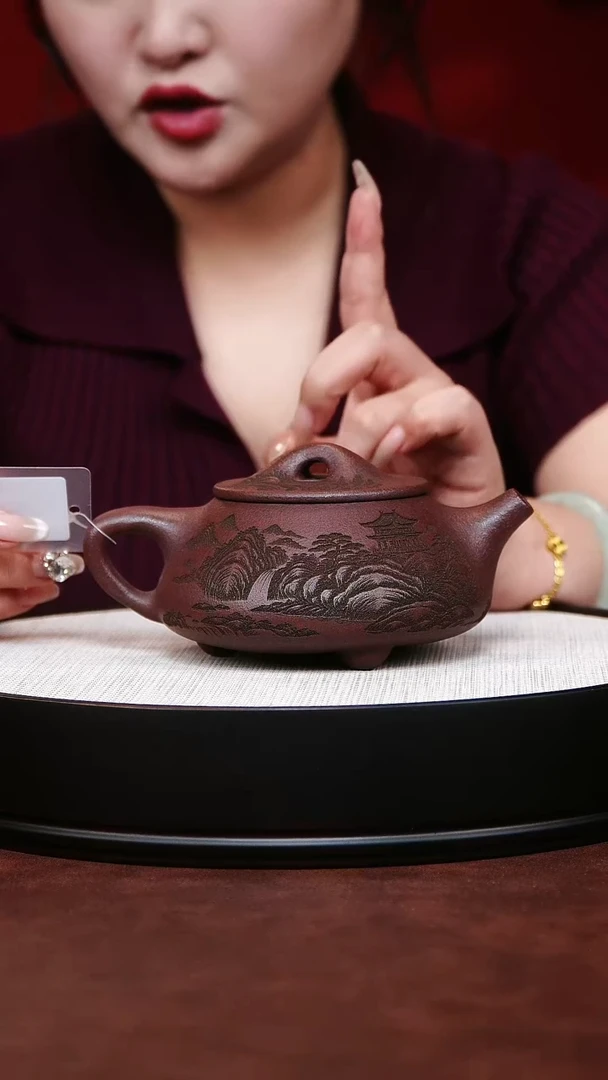 紫砂茶宠宜兴紫砂 观山石瓢壶冒汗泥 高运
