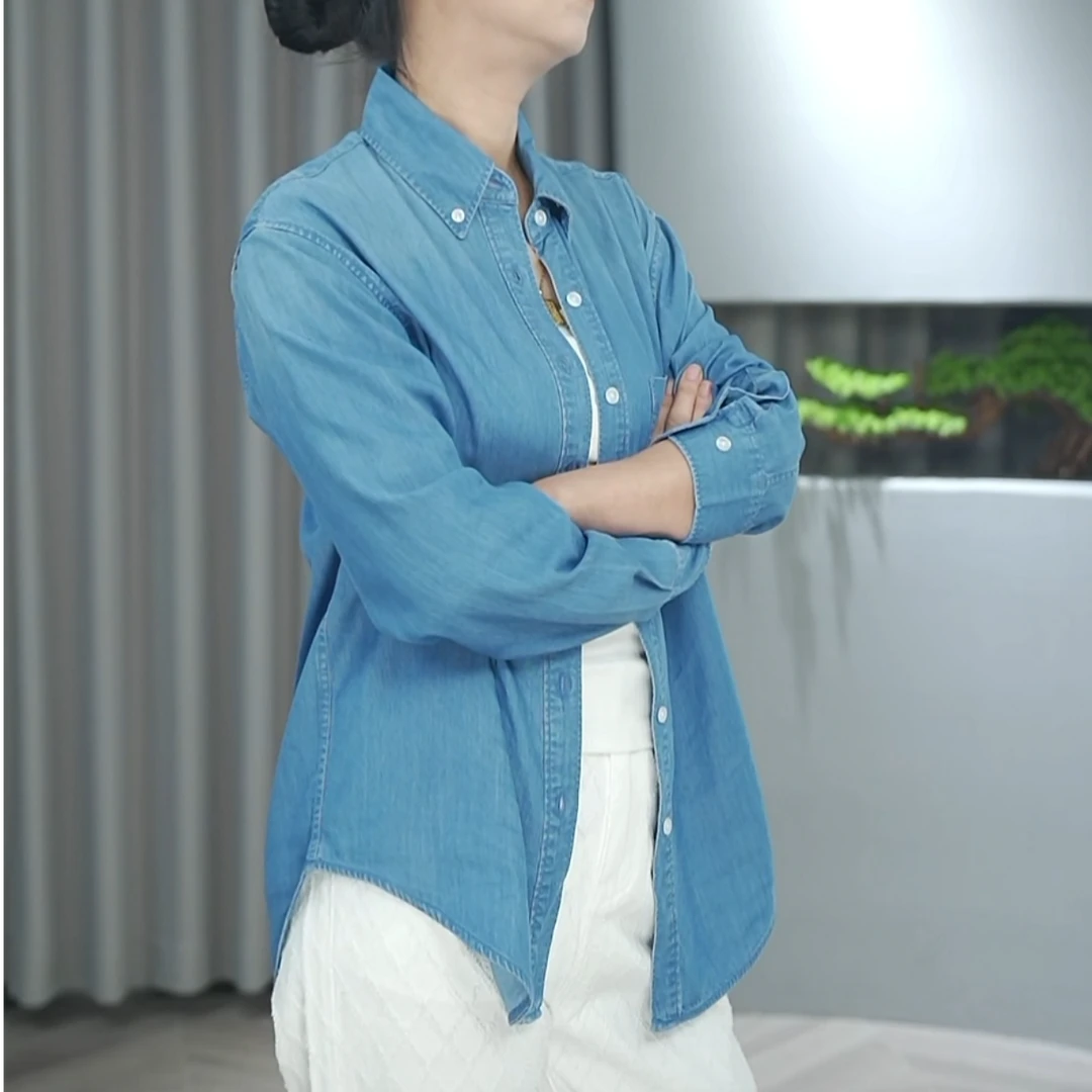 【衣长70-72】轻薄冰感牛仔衬衫女防晒天丝简约时髦衬衣8901