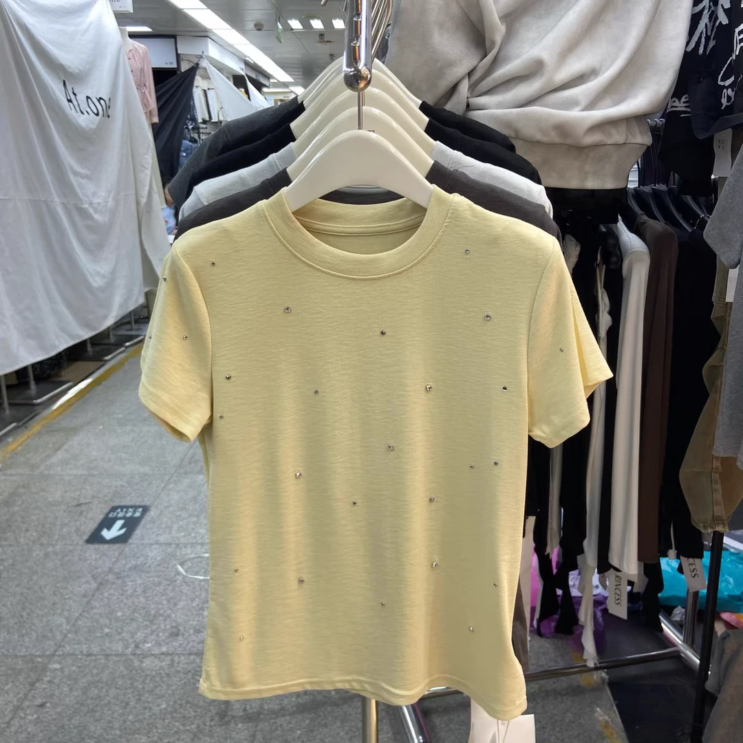 时尚潮流烫钻圆领短袖T恤3136