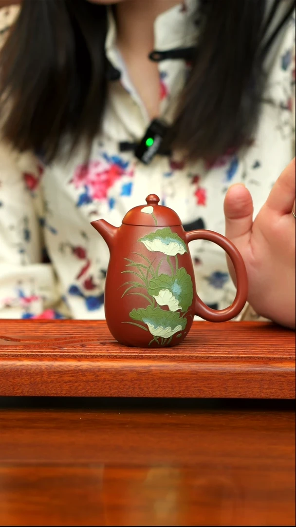 茶壶紫砂宜兴紫砂   荷叶高龙蛋