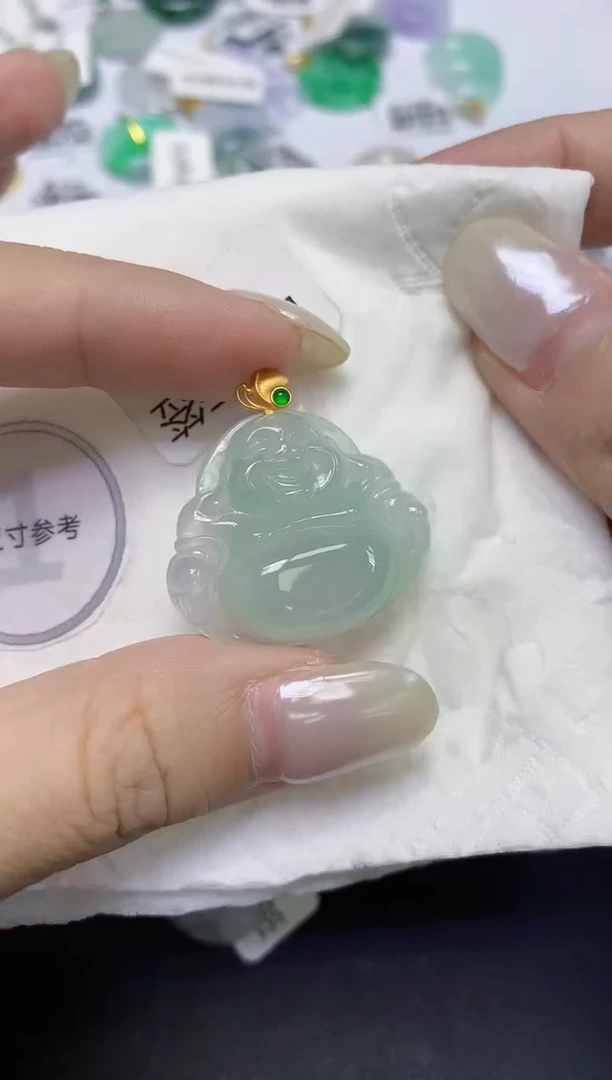 颈饰18K金镶嵌翡翠天然缅甸翡翠A货百元以上9元证书费自理