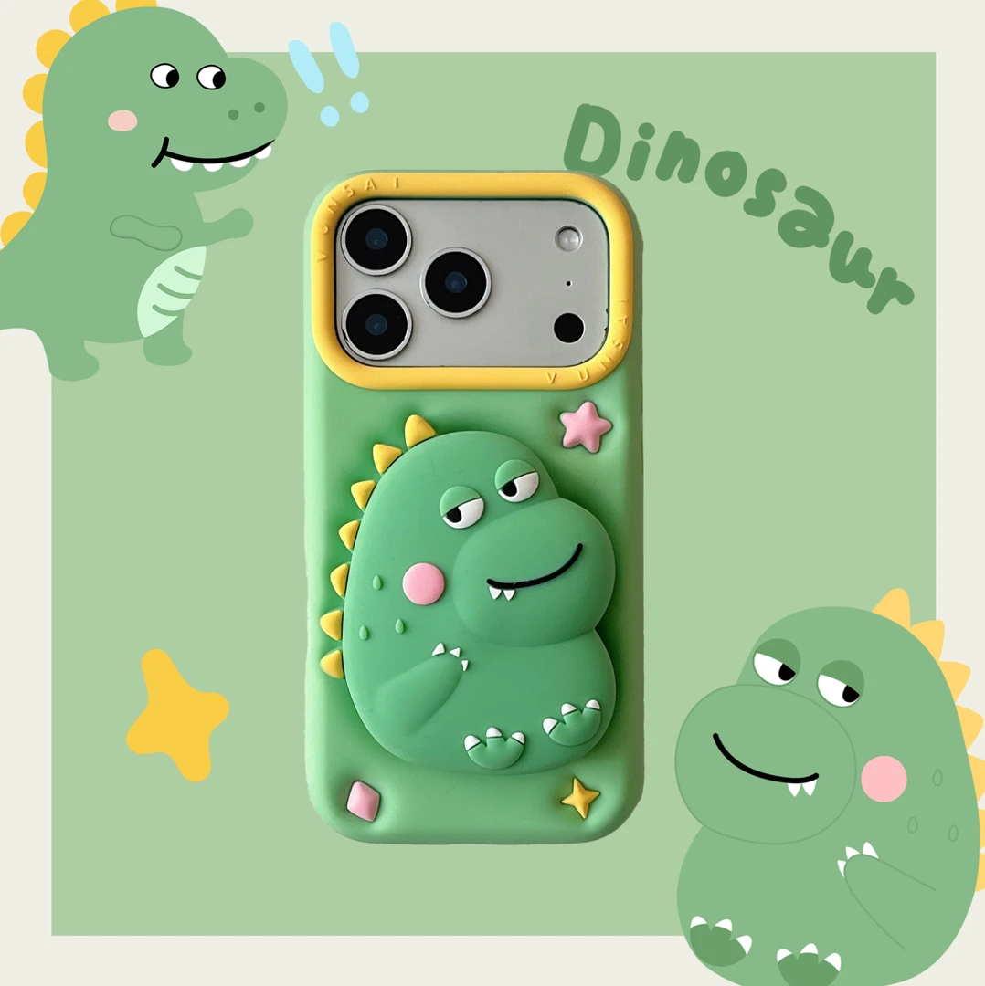 搞怪可爱表情恐龙伸缩支架适用iphone17手机壳防摔苹果16硅胶软壳