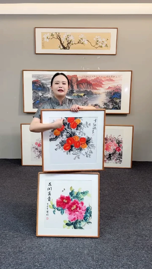 国画柿子60*60手绘作品
