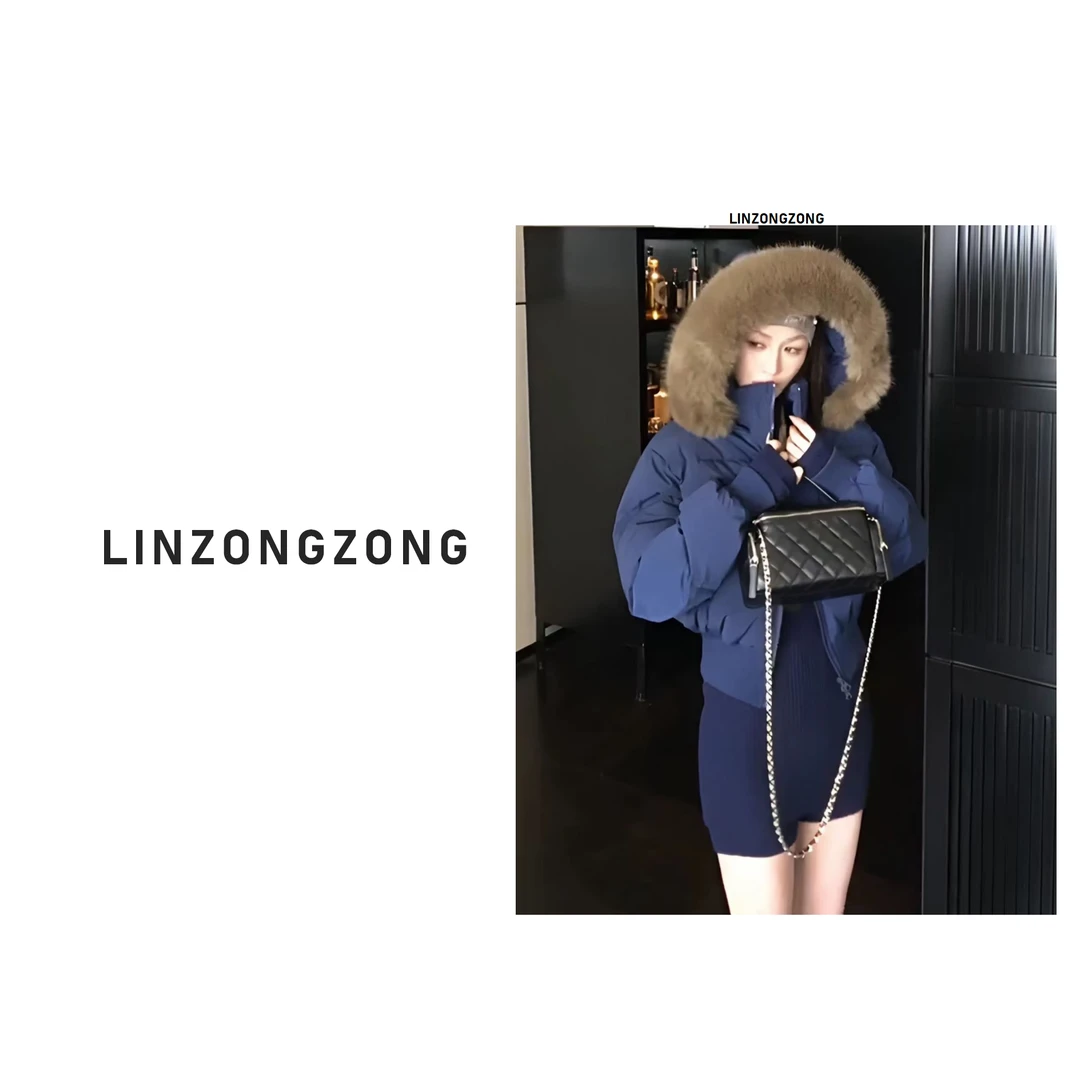 芬兰雪境大毛领棉服女短款2025新款冬装收腰加厚棉衣小个子外套