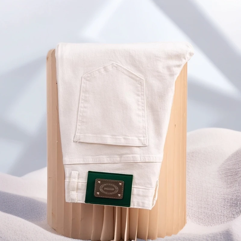 宾斯洛特时尚新款夏季薄款白色男士牛仔裤时尚修身小直筒九分男裤