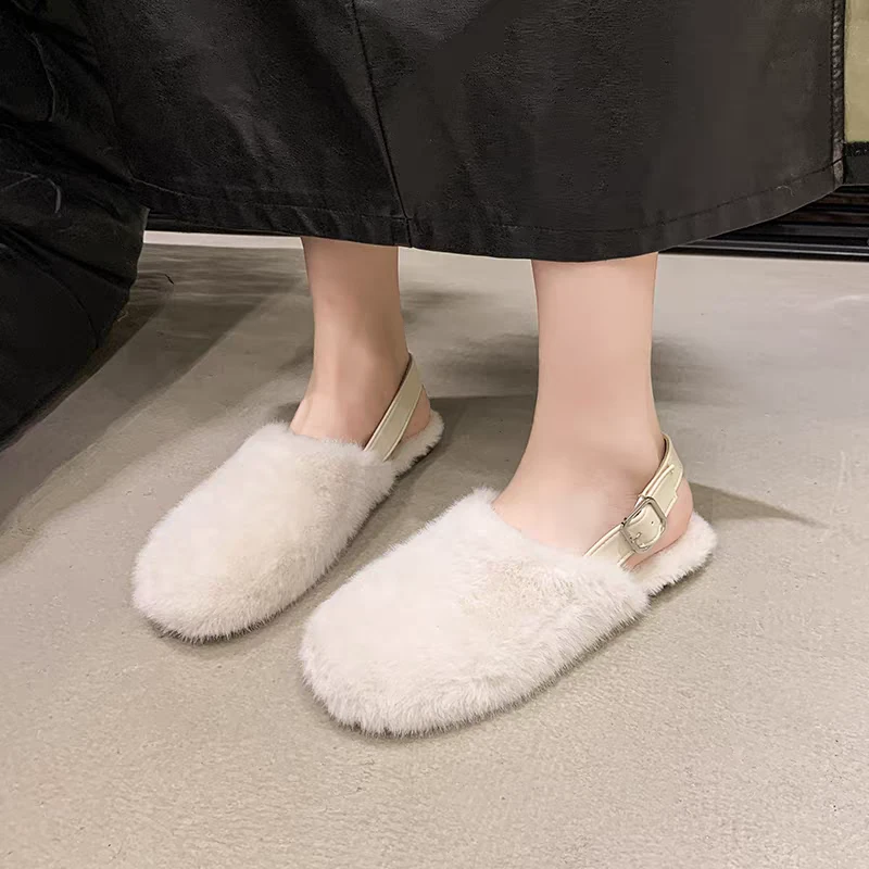 W1103韩版厚底增高仙女包头毛毛拖鞋女冬外穿网红后拌带ins时尚