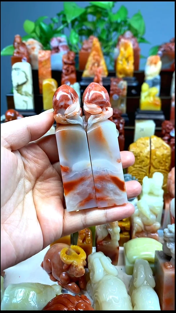 寿山石印石高山桃子对章