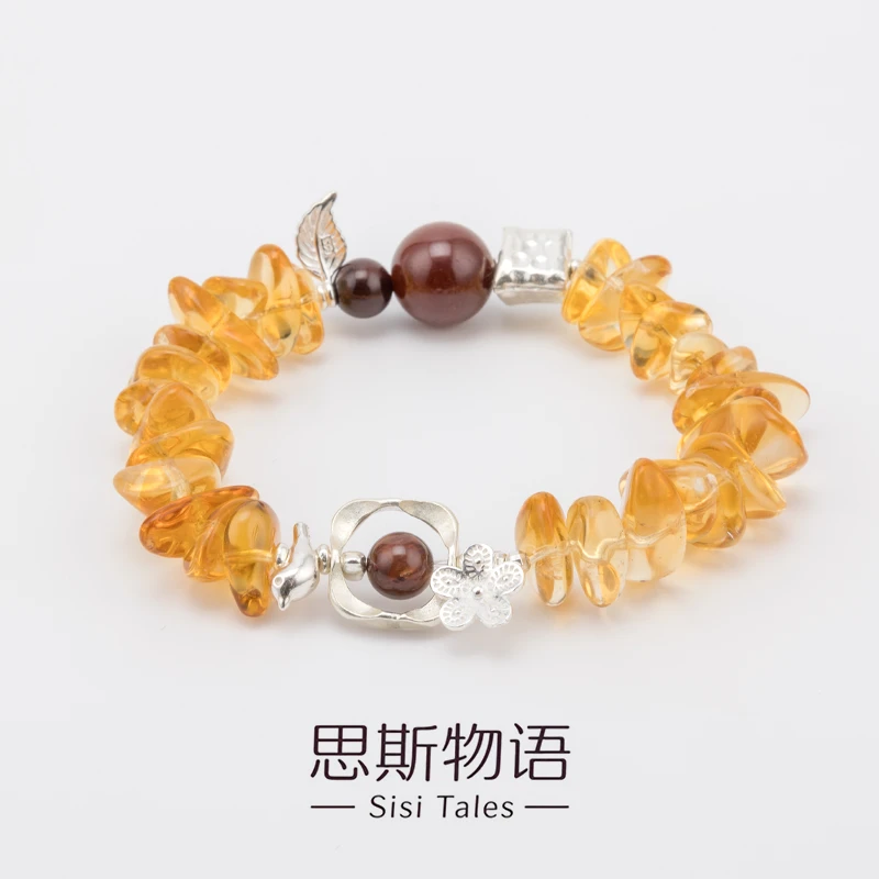 思斯原创【金穗满愿】暴力黄红兔毛黄水晶设计款S925银饰手链