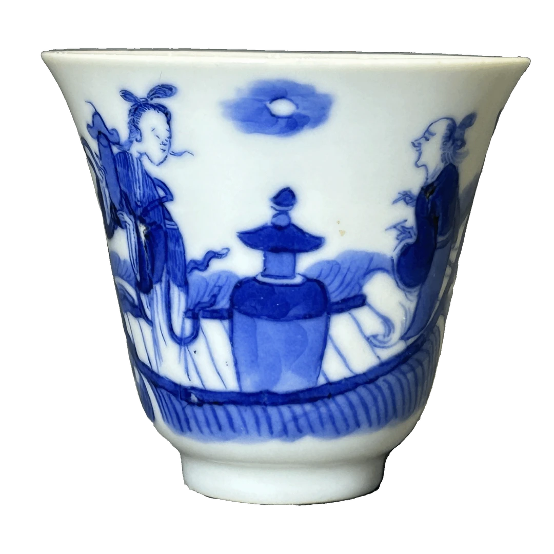25350104x青花仙人乘槎纹铃铛杯