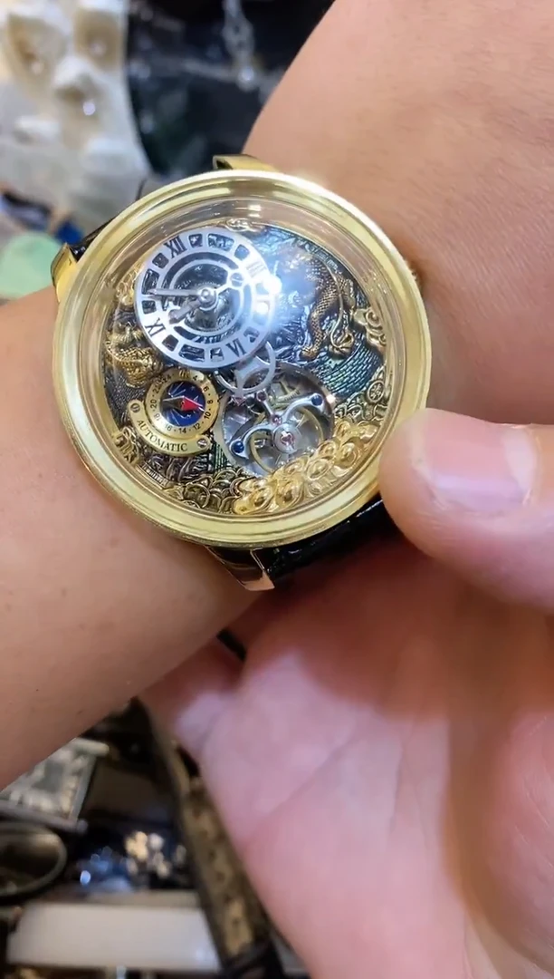 真皮包金貔貅纯手工机械表