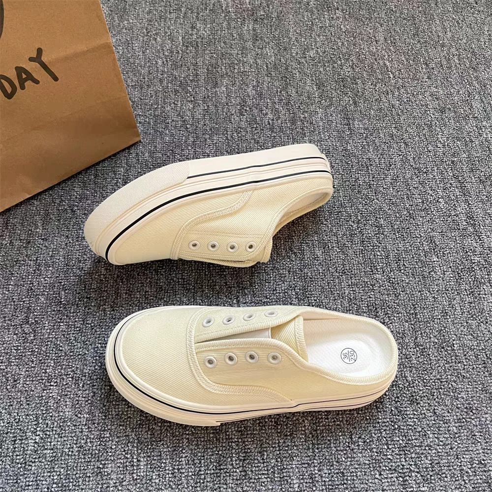 6655一脚蹬帆布鞋女2025新款夏季薄款透气百搭懒人鞋低帮厚底板鞋