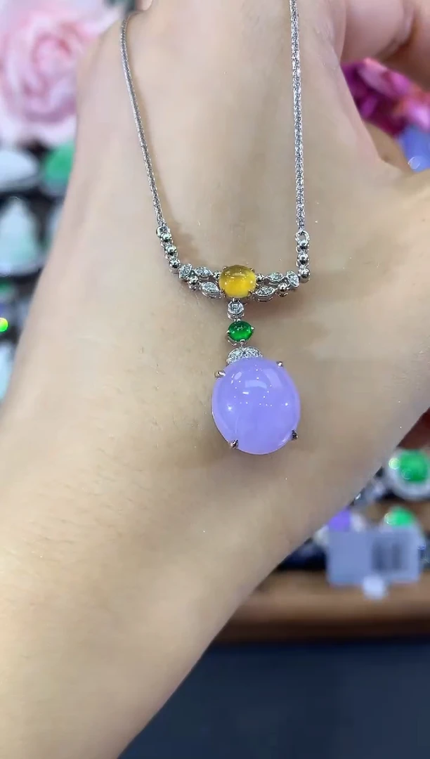 吊坠(不含链)18K金镶嵌翡翠C37 紫货有色差