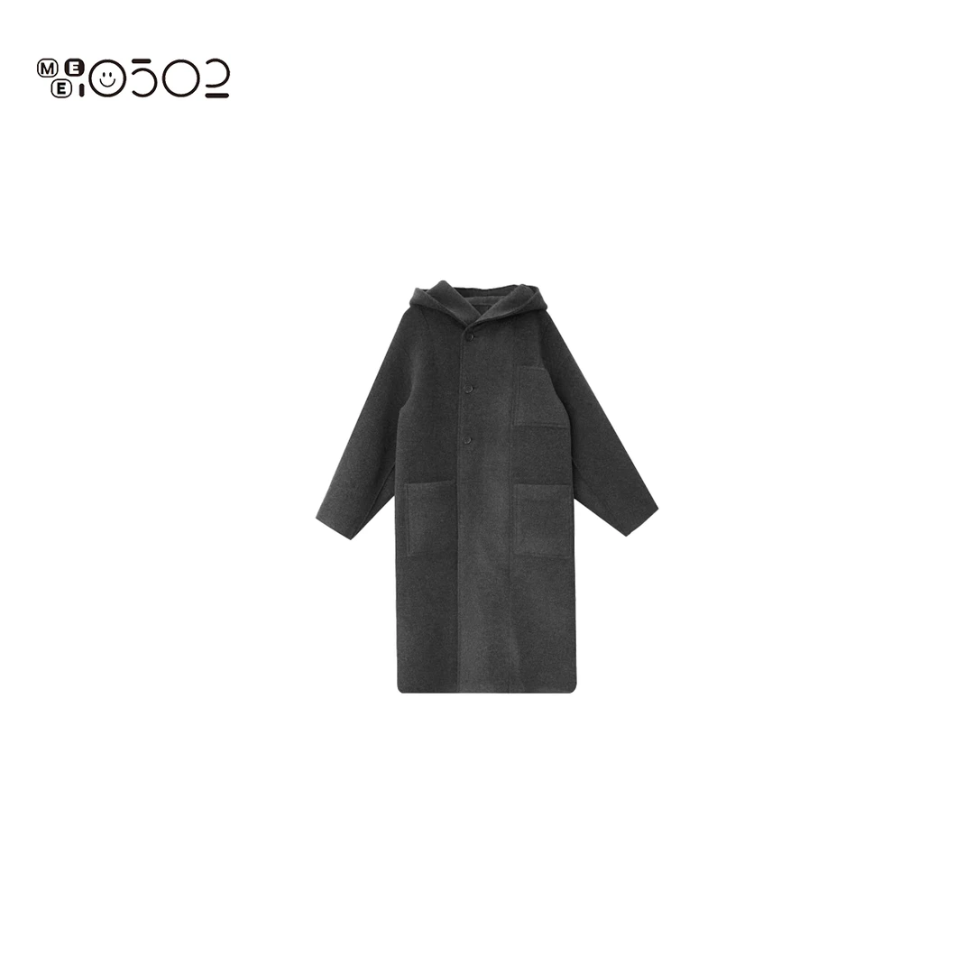 MEI0502 日进100绵羊毛落肩极简连帽长款大衣  852144