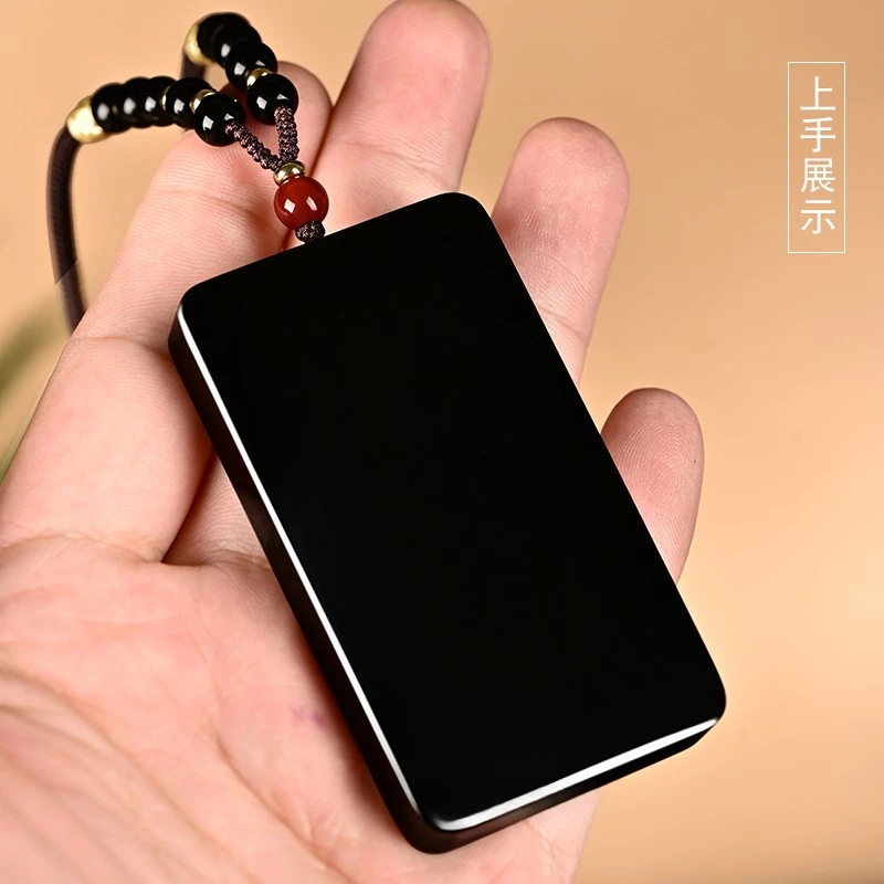 和田玉黑羊脂墨玉平安无事牌吊坠男女款天然新疆玉石项链挂件玉牌